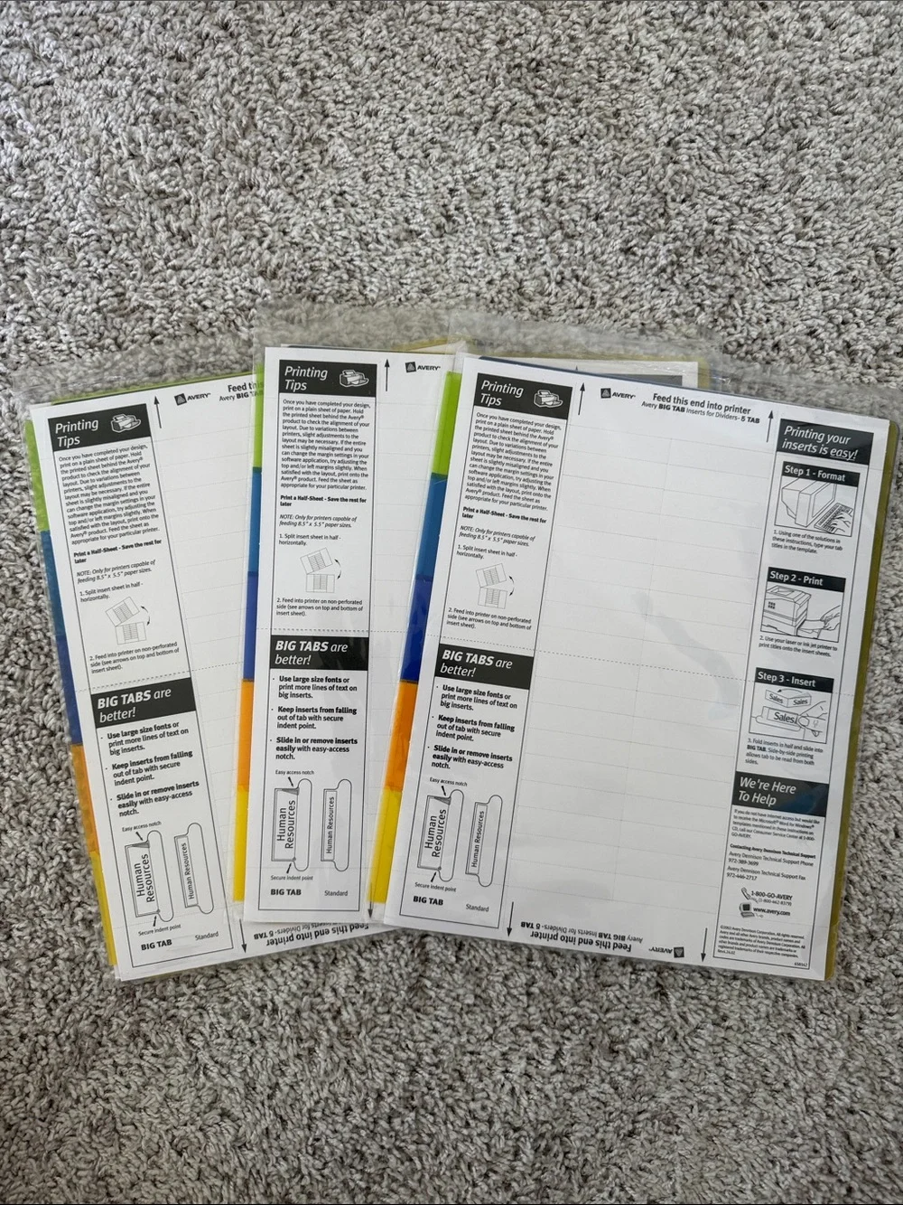 New: Avery Insertable Plastic Dividers/Tabs. 3 sets of 5 (15 tabs total)